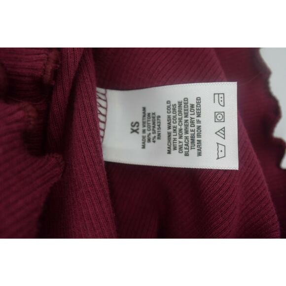 Aero Seriously Soft Burgundy Rib Knit Lettuce Trim Off Shoulder Top XS - Picture 5 of 5